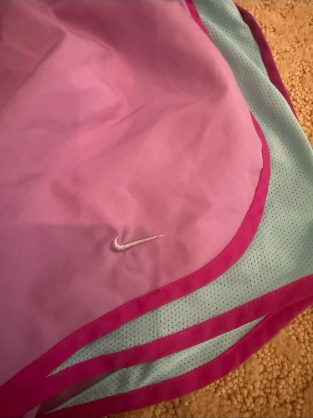 Nike Women’s Lavender Athletic Shorts with Aqua Panels and Magenta Trim